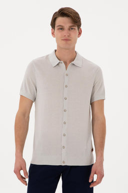 Erkek Regular Fit A__k Gri D__meli Triko Ti__rt Sepette S_rpriz _ndirim