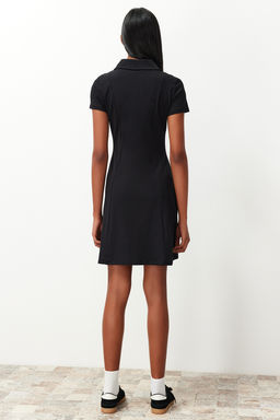 Siyah Skater/Belden Ac?lan Nak?sl? Pamuklu Esnek Orme Mini Elbise TWOSS24EL00819 - Trendyolmilla фото 6