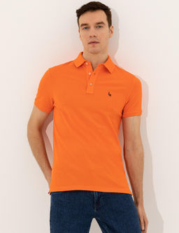 Turuncu Polo Yaka Slim Fit Basic T-Shirt