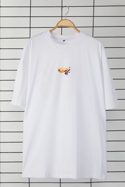 Trendyolmilla Man Beyaz Buyuk Beden Oversize/Genis Kesim On ve S?rt Uzay Bask?l? %100 Pamuk T-Shirt TMNSS25BF00012  фото 4