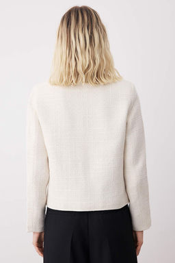 Ekru Dugmeli Dokuma Tuvit Ceket TWOAW26CE00028 - Trendyolmilla фото 4