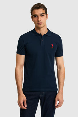 Erkek Slim Fit Polo Yaka Lacivert Basic Ti__rt