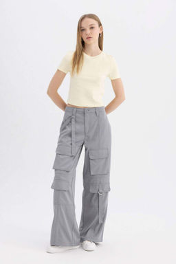 Coool Wide Leg Genis Bol Paca Pantolon Kargo Cepli Basic Duz Normal Bel - Defacto фото 2