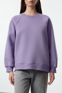 Lila Relaxed/Rahat Kal?p Basic Reglan Kol Bisiklet Yaka Orme Sweatshirt TWOAW24SW00104