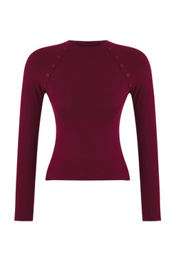 Bordo Dugme Detayl? Dik Yaka Fitted/Vucuda Oturan Orme Bluz TWOAW26BZ00030