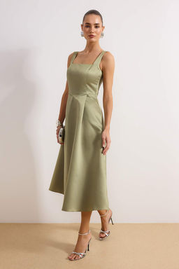 Yag Yesil A-Kesim Saten Dokuma S?k Abiye Gece Mezuniyet Elbisesi TPRAW25EL00040