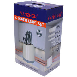 Набор ножей "SHEF" 7предметов (5ножей+ножницы+подставка), молочный