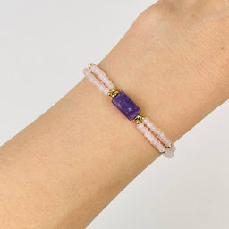 Браслет двойной из Розового кварца и Лепидолита 18 см +