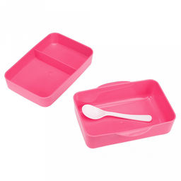 Ланч-бокс для продуктов пластмассовый Офисный обед 18,5х14,5см h10см, 2 уровня: 0,5л 17,7х11,8см h3,5см; 0,7л, 17х11,2см h5см, с ложкой 13,5см, крышка прозрачная, с клипсами, с уплотнителем, матовый пластик, цвета в ассортименте: фуксия, синий, жел - Домашняя мода фото 4