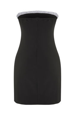 Siyah-Beyaz Bagc?k Detayl? Dokuma Mini Abiye Gece Mezuniyet Elbisesi TPRSS25EL00289