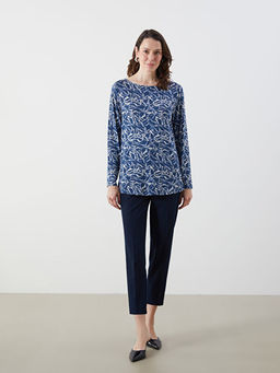 Bisiklet Yaka Desenli K?sa Kollu Kad?n Bluz