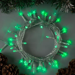Гирлянда Нить 5 м, IP20, прозрачная нить, 50 LED, 8 режимов, 220 В, свечение зелёное