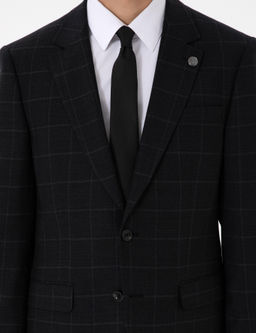 Siyah Slim Fit Ekose Y_nl_ Tak_m Elbise