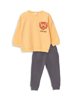 Bisiklet Yaka Uzun Kollu Bask?l? Erkek Bebek Sweatshirt ve E?ofman Alt 2li Tak?m