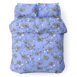 Пододеяльник Евро Макси на пуговицах Цветы сакуры лавандовый 240х215см, бязь Комфорт 121г/м2, хлопок 100%, упаковка классическая ПВХ 28х41см, Домашняя мода (Россия)