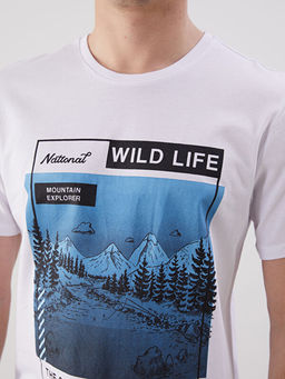 Bisiklet Yaka K?sa Kollu Bask?l? Penye Erkek Ti??rt