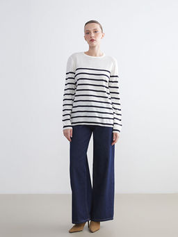 Bisiklet Yaka ?izgili Kad?n Triko Kazak