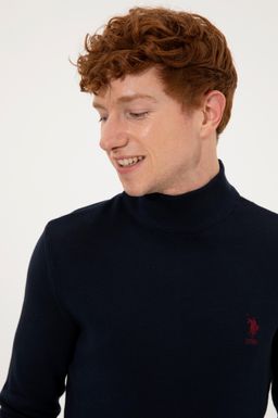 Мужской трикотажный свитер темно-синего цвета с высоким воротником Basic - U.s. polo assn фото 2