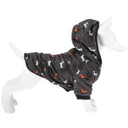 Пэт тойс (Pet toys) Одежда для собаки Куртка с капюшоном, с метал. кольцом, с принтом, на кнопках, р-р 2XL, длина спинки 38см/обхват груди 46см/обхват шеи 34см, цвет-черный, плащевка/синтепон/флис (100% полиэстер) (Китай) - Домашняя мода фото 2