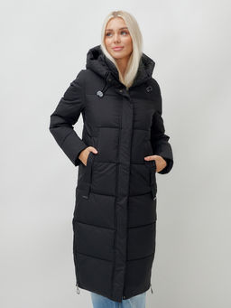 Пальто утепленное стеганное зимнее с капюшоном женское черного цвета 9608Ch - Mtforce фото 18
