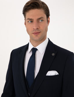 Lacivert Slim Fit Yelekli Tak_m Elbise