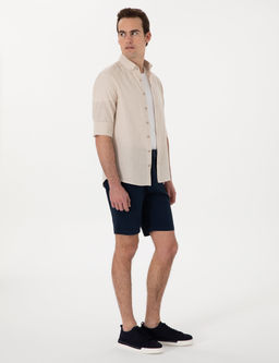 Lacivert Slim Fit Gofre Beli Lastikli Dokuma _ort