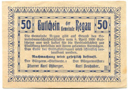 Банкнота 50 геллеров 1920 года Австрия Регау (нотгельд)
