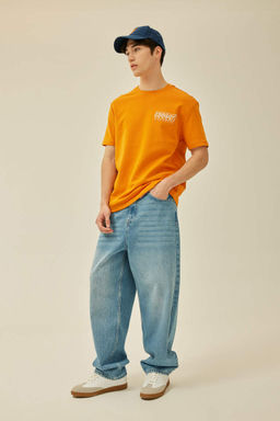 Футболка из плотной ткани обычного кроя с круглым вырезом и принтом на спине с короткими рукавами - Defacto фото 3