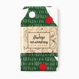 Набор новогодний кухонный новогодних полотенец Доляна Тепло Нового года 35?60 см-2 штуки, 100% хлопок, 160 г/м?