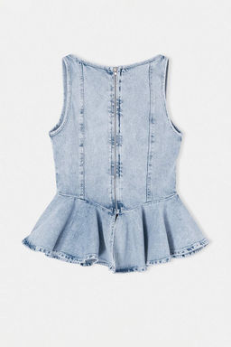 Limited Edition Ac?k Mavi Volanl? Az Esnek Denim Bluz TWOSS26BZ00576 - Trendyolmilla фото 7