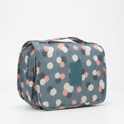 Косметичка - несессер дорожная на молнии, липучках, с крючком, ручкой, рисунок Цветы, серая