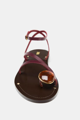 FLAT LEATHER SANDALS WITH STRAPS AND DECORATION - Zara фото 19