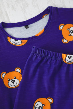 Lacivert Erkek Cocuk Ay?c?k Bask?l? Bisiklet Yaka Orme Alt Ust Pijama Tak?m? TKDSS25PT00004 - Trendyolmilla фото 2