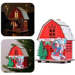 Новогоднее украшение "Домик со светом. Дедушка Мороз с подарками" в пакете