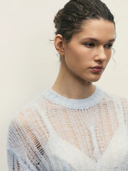 Джемпер из ажурной вязки с шерстью / Zarina фото 6