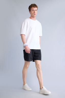 %100 Pamuk Relaxed Fit Bermuda Jean _ort