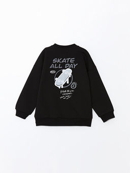 Bisiklet Yaka Uzun Kollu Bask?l? Erkek ?ocuk Fermuarl? Sweatshirt