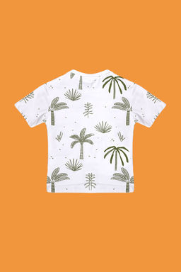 Beyaz Erkek Cocuk Palmiye Desenli Regular Kal?p K?sa Kol Orme T-Shirt TKDSS24TS00016 - Trendyolmilla фото 3