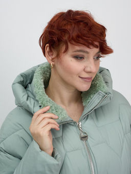 Куртка зимняя женская из овчина стильная и модная зеленого цвета 7309Z - Visdeer фото 7
