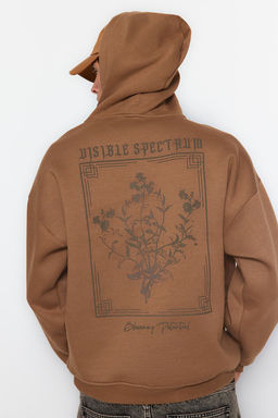 TRENDYOL MAN Antrasit Oversize/Genis Kesim Kapusonlu Cicek Bask? Ici Polar/S?cak Tutan Sweatshirt TMNAW24SW00100 - Trendyolmilla фото 10