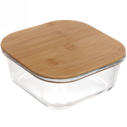 Контейнер стеклянный 700мл "Хай-Тек" квадратный с бамбуковой крышкой