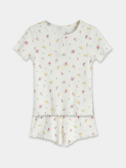 Bisiklet Yaka Desenli K?z ?ocuk ?ortlu Pijama Tak?m?