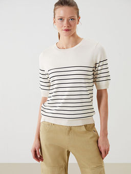 Bisiklet Yaka ?izgili Kad?n Triko Kazak