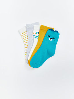 Bask?l? Erkek Bebek Soket ?orap 5li