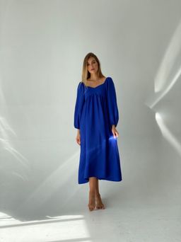 Платье-миди с пышными рукавами в цвете кобальт - Martichelli фото 19