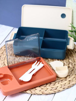 Ланчбокс "Tasty food", orange-blue (ложка+вилка), 1100 мл