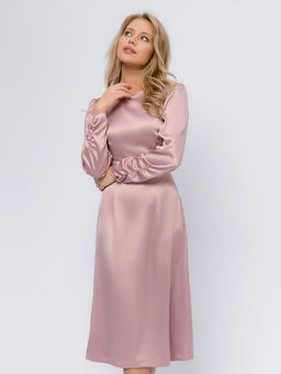 Платье цвета пыльной розы длины миди с длинными рукавами - 1001dress фото 4