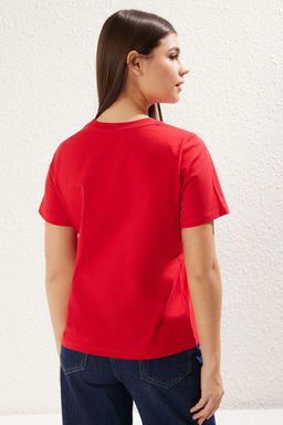 TRENDYOLMILLA Ekru %100 Pamuk Premium Basic Bisiklet Yaka Orme T-Shirt TWOSS23TS00042  фото 23