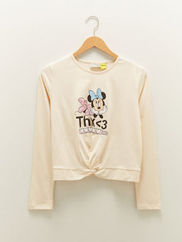 Bisiklet Yaka Minnie Mouse Bask?l? Uzun Kollu Pamuklu K?z ?ocuk Ti??rt