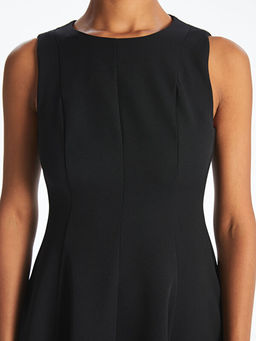 Bisiklet Yaka Pileli Krep Elbise